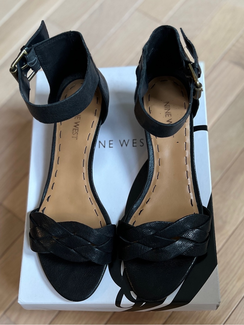 Nine West Black Braided Ankle-Strap Heels